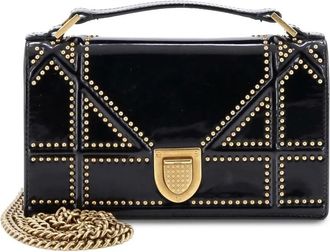 Dior Diorama Chain Flap Clutch Studded Patent crossbody bag - Zwart