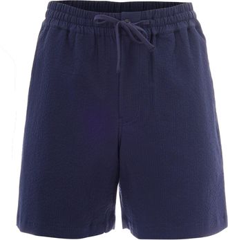 Maison Kitsun&eacute; Elasticated Seersucker Shorts with Handwritten Detail