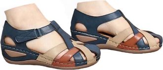 Generic Womens Comfortable Wedge Sandals Summer Womens Sandals Arch Support Retro Round Head Slope Heel Flat Casual Leather Walking Shoes Orthopedic Closed To