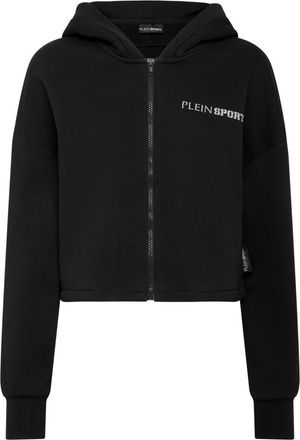 Plein Sport Hooded Sweatjacket Scratch - Dames - Sportshirts - Zwart - L - Katoen - Fitness
