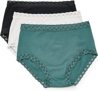 Natori Bliss Full Brief 3-Pack Womens Underwear Aspen Green/Coconut/Black : L (Womens 14-16), Cotton/Lace/Lycra
