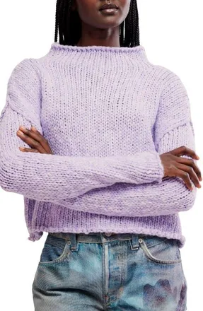 Free People Opal Roll Neck Crop Sweater in Purple Satin at Nordstrom, Size X-Small