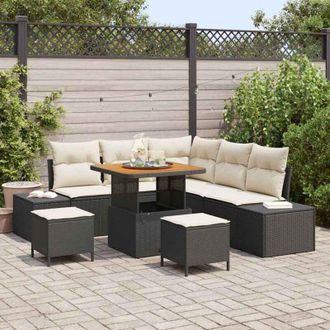 vidaXL Vidaxl - Conjunto De Sof&aacute; De Jard&iacute;n Con Coj&iacute;n 8 Pcs Negro Polirat&aacute;n