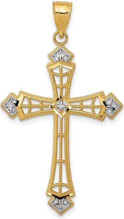 Diamond2Deal 14k Yellow Gold Rhodium Diamond-cut Cross Pendant