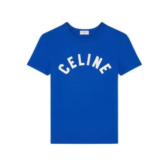 Celine Ribbed Cotton Jersey T-Shirt - female - CELINE - T-Shirts - Blue - S - Tops