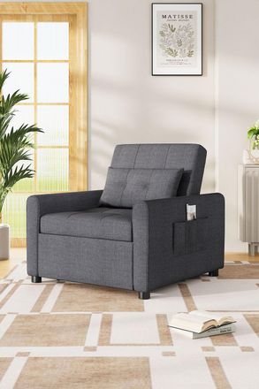 H&O Direct Convertible Sofa Bed with Detachable Pillow in Dark Grey