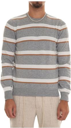 Gran Sasso Gestreepte Cashmere Slim Fit Pullover - Heren - Cashmere truien - Grijs - XL - Kasjmier - Truien & Vesten