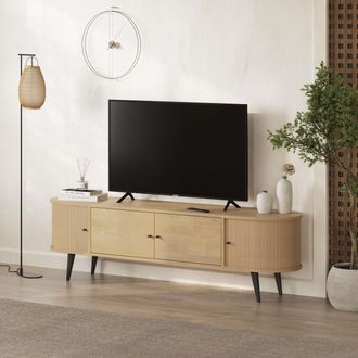 Decortie Gentle Modern TV Stand with 2 Sliding Doors Storage Cabinet for 65 TVs in Natural | Size: 2 Pack