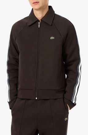 Lacoste Double Face Cotton Blend Zip Sweatshirt in Brown at Nordstrom, Size 9