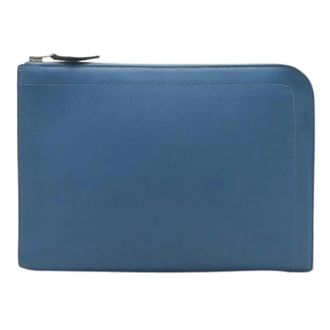 Herm&egrave;s Pre-owned Evercolor Leren Clutch Tas - Heren - Vintage Clutch - Blauw - ONE Size - Leer - Vintage