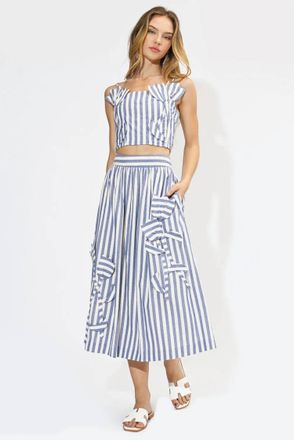 Adelyn Rae Everly Striped 3D Floral Detail Midi Skirt In Blue/white