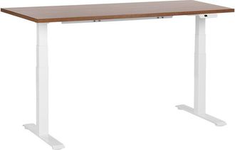 Beliani Beliani - Escritorio De Altura Regulable El&eacute;ctrico Oficina Moderna Patas Cuadradas 160 X 72 Cm Tablero Madera Oscura Soporte De Acero Blanco Destines