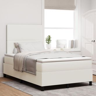 vidaXL LED Box Spring Bed Cream and White 120 x 200 cm Corduroy Fabric vidaXL