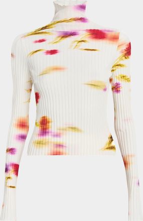 Ferragamo Blossom Flower Print Ribbed Sweater