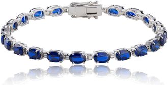 MAX + STONE 925 Sterling Silver 6x4mm Oval Cut Gemstone Tennis Birthstones Bracelet