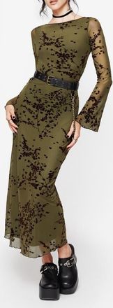 Disturbia Jael Flocked Devor&eacute; Midi Dress in Green at Nordstrom, Size 10