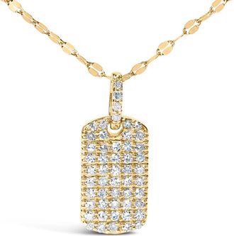 House of Brilliance 18K Yellow Gold PlatedSilver 1/3 Cttw Diamond Studded Dog Tag Pendant Necklace at Nordstrom