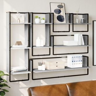 vidaXL Vidaxl - Estantes Pared Con Barras 6 Pzas Madera Ingenier&iacute;a Gris Sonoma