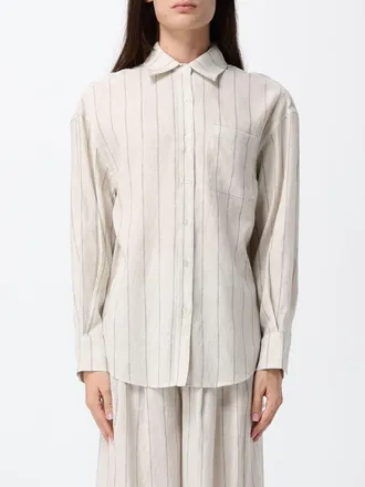 Eleh Relaxed Fit Striped Shirt in Linen Blend with a French Collar