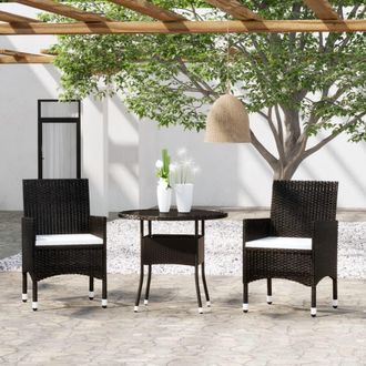 vidaXL Juego De Comedor Para Jard&iacute;n 3 Piezas Rat&aacute;n Sint&eacute;tico Negro Vidaxl