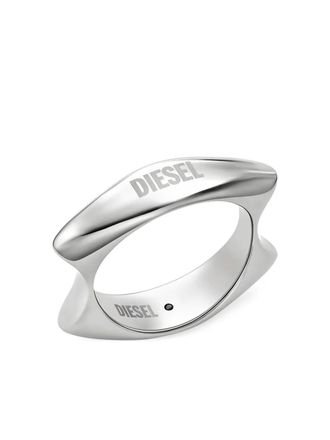 Diesel logo stamp ring - women - stainless steel - 10 - Silver