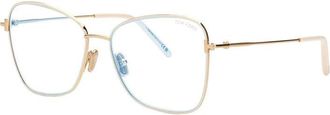 Tom Ford Eyeglasses Butterfly Full Rim, Ivory/gold Frame And Clear Demo Lens Lens Ft5906-B025