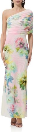 AFRM Mirabel One-Shoulder Mesh Maxi Dress in Growing Roses at Nordstrom, Size X-Small
