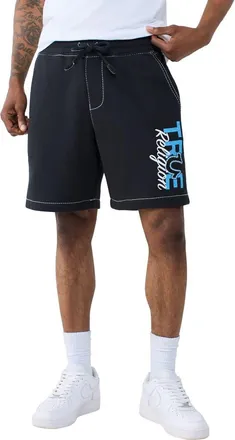 True Religion Stay True Big T Fleece Drawstring Sweat Shorts in Jet Black at Nordstrom, Size Xxx-Large