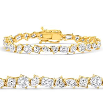 Pompeii3 F/VS 15Ct Mixed Fancy Cut Diamond Tennis Bracelet 14k Gold Lab Grown 7