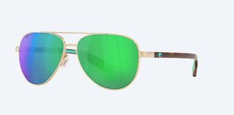 Costa Unisex Peli Polarized Aviator Sunglasses In Brushed Gold Green Mirror