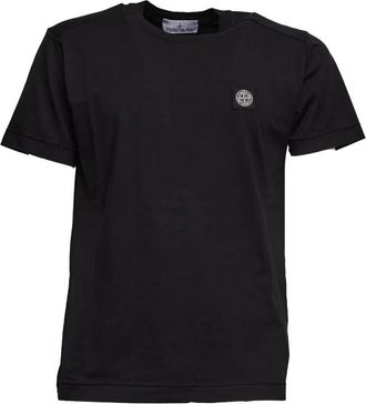 Stone Island Tops, Heren, Zwart, S, T-shirt met Geribbelde Hals