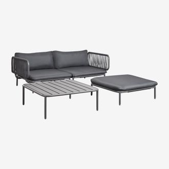 Sklum Sklum - Sof&aacute; Modular De Jard&iacute;n De 2 Piezas Con 2 Sillones Esquineros, Puff Y Mesa De Centro Roubly