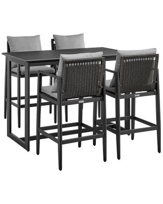 Armen Living Cayman Outdoor Patio 5-Piece Bar Table Set
