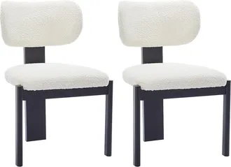 Vente-Unique Juego de 2 sillas en tejido boucl&eacute; y madera de hevea - Blanco y negro - WILANA