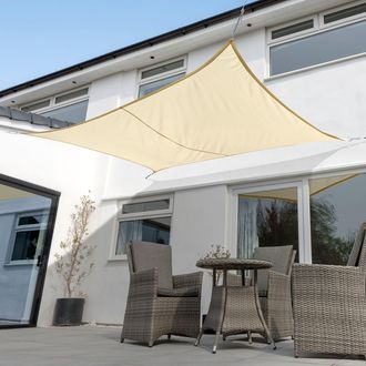 PRIMROSE 6m x 5m Rectangle Waterproof Charcoal Garden Patio Sun Shade Sail Canopy 98% UV Block with Free Fixing Kit in Ivory