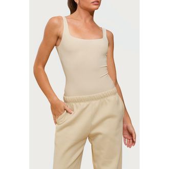 Edikted Liona Square Neck Bodysuit in Beige at Nordstrom, Size X-Small