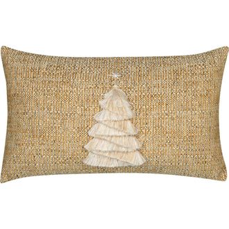Elaine Smith Fraser Fir Handmade Applique Woven Accent Holiday Pillow in Golden at Nordstrom, Size 12X20