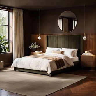 Flair Tiggy Ottoman Bed with Winged Headboard Khaki Velvet in Green | Size: Double