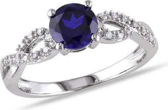 Amour 1/10 CT TW Diamond and Created Blue Sapphire Engagement Ring In 10K White Gold