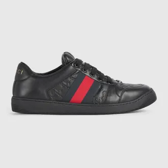Gucci Mens Screener Sneaker, Black, Leather