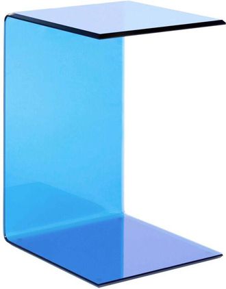 Beliani Side End Table Semi-Transparent Blue Glass 40 x 61 cm Cantilever Minimalist LOURDES