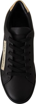 Dolce & Gabbana Black Gold Leather Low Top Sneakers Womens Shoes (Pre-Owned)