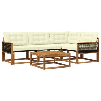vidaXL Conjunto De Sof&aacute;s De Exterior Con Coj&iacute;n 5 Pcs Natural Y Crema Vidaxl