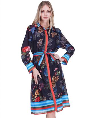 Jade Yoga Contrast Midi Shirtdress In Midnight Garden