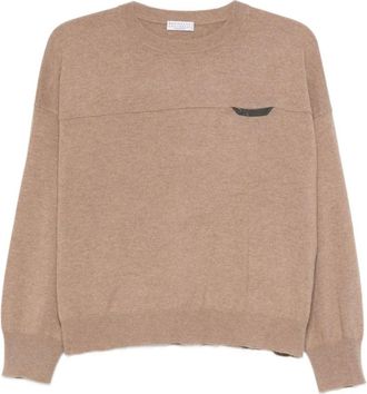 Brunello Cucinelli Truien & Vesten, Dames, Beige, M, Nylon, Beige Zijde & Nylon Trui