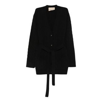Valentino Truien & Vesten, Dames, Zwart, S, Leer, Gebreide Cardigan met Riem