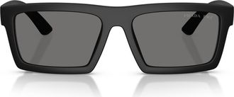 Prada 58mm Polarized Rectangular Sunglasses in Matte Black at Nordstrom