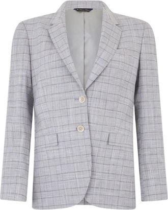 Brooks Brothers Glen Plaid Katoenen Blazer - Dames - Blazers - Grijs - M - Katoen - Jassen