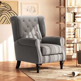 HOMCOM Accent Armchair Home Furniture Tufted Club Wood Fabric in Dark Grey