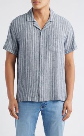Rails Waimea Stripe Linen Blend Camp Shirt in Ocean Mist Stripe at Nordstrom Rack, Size X-Large